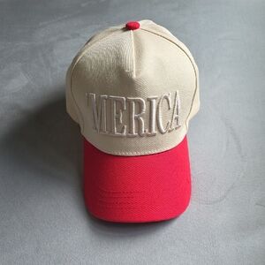Red and Beige Cap with Embroidered Text